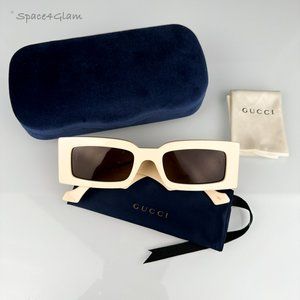 Gucci Men AUTHENTIC Sunglasses Ivory Brown Rectangle GG1425S 004 BRAND NEW